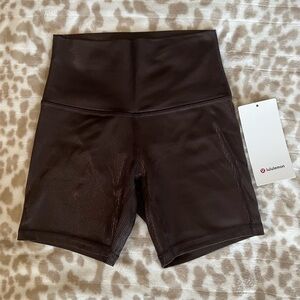 NWT Lululemon Align HR Ribbed 6” Shorts *Foil Shine* Espresso, Size 4